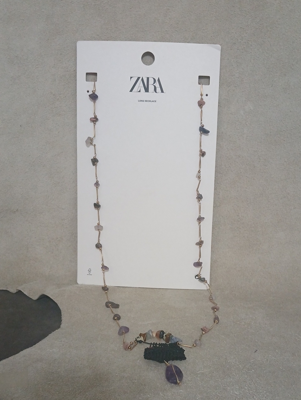 ZARA Gold-Tone Long Chain Necklace with Multicolored Beads NEW